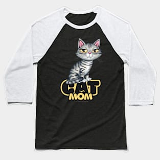 Gray Tabby Cat Mom Baseball T-Shirt